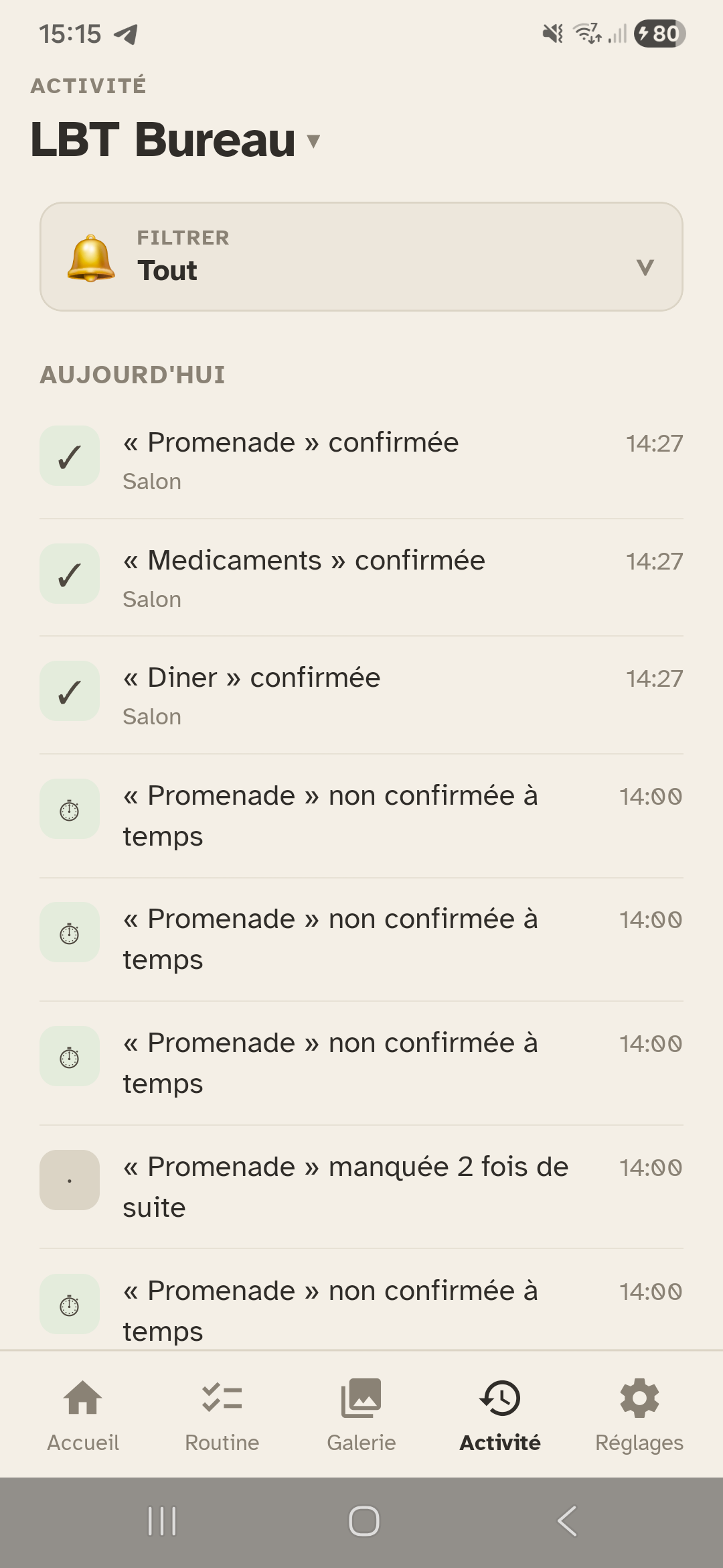 Suivre l'activité du jour