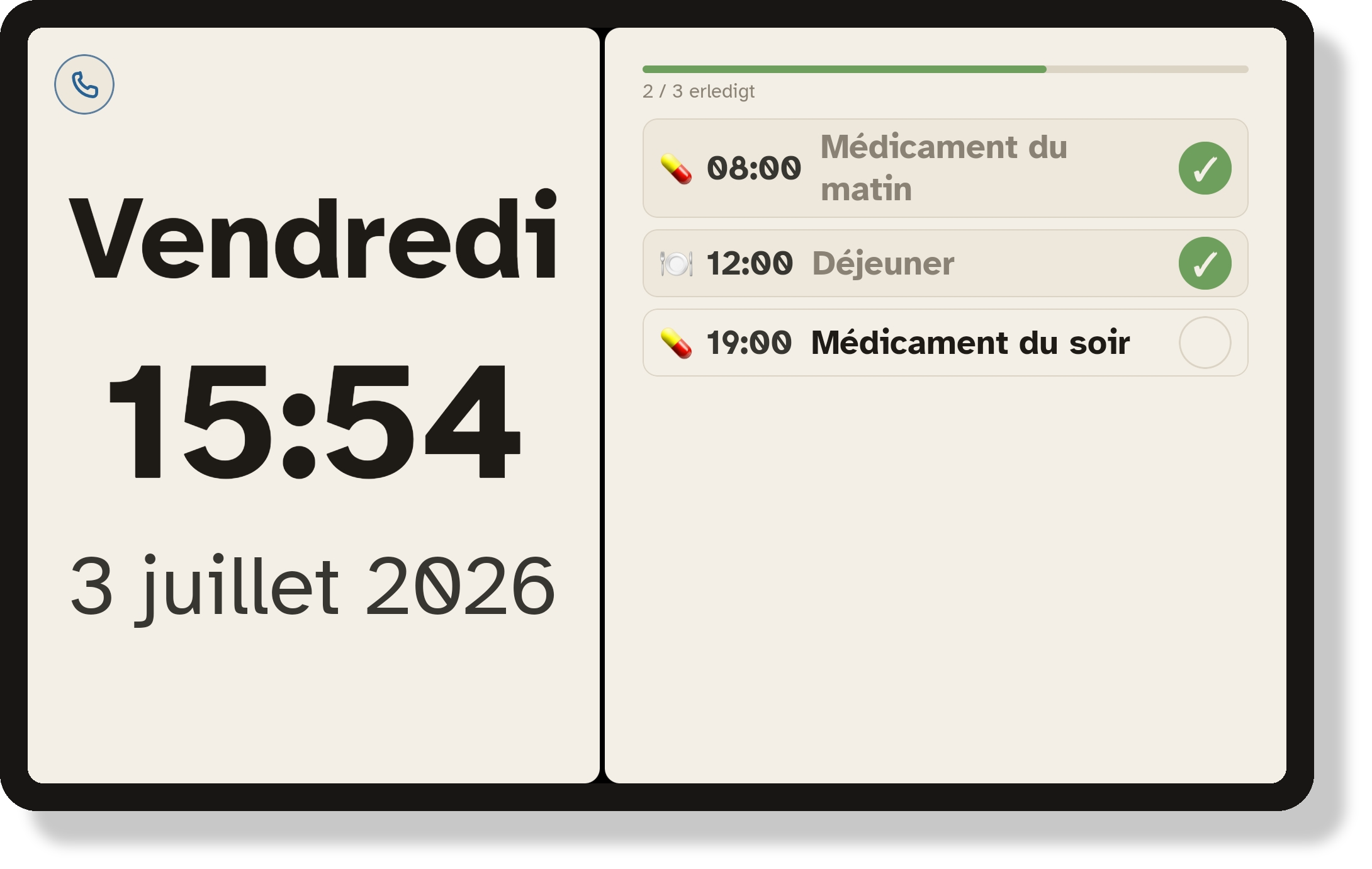 Un rendez-vous affiché sur la tablette