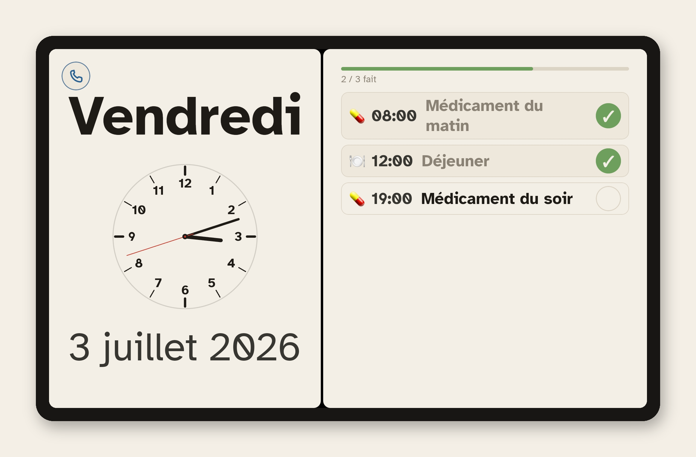 Routines du jour sur AllyDisplay