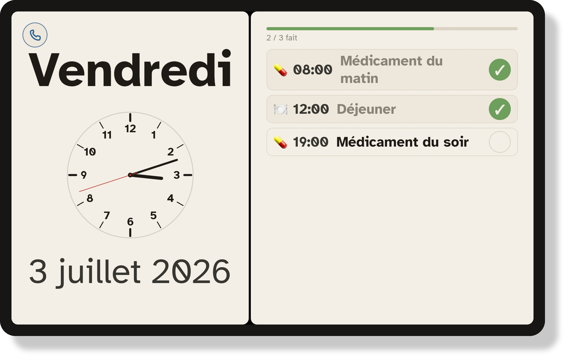 Horloge et routines du jour